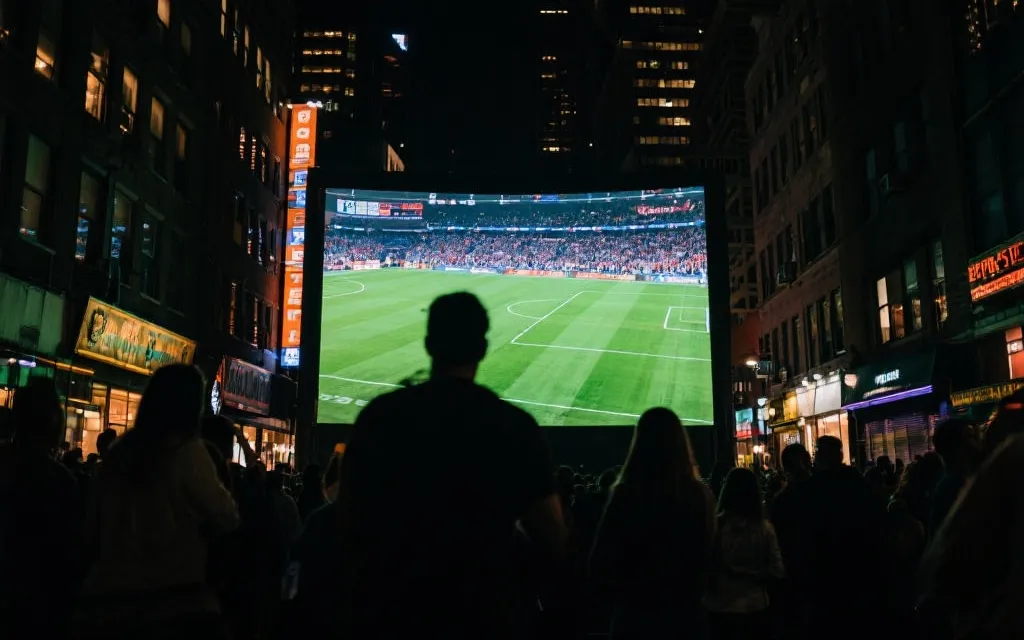 体育旅游与城市观赛氛围：球迷在城市地标前聚集